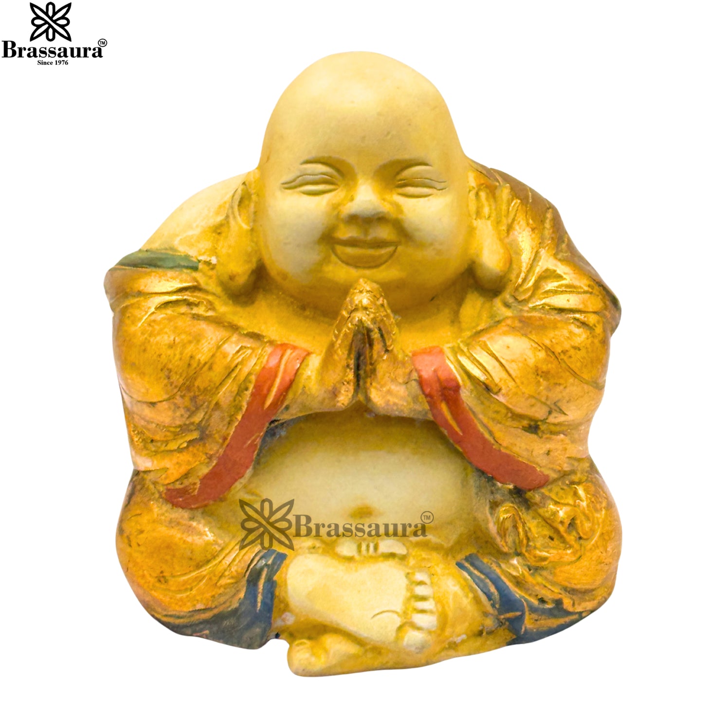 Brass Multi Colored White & Gold Patina Finish lucky Buddha Weight 1.4 Kg & Height 4 Inch