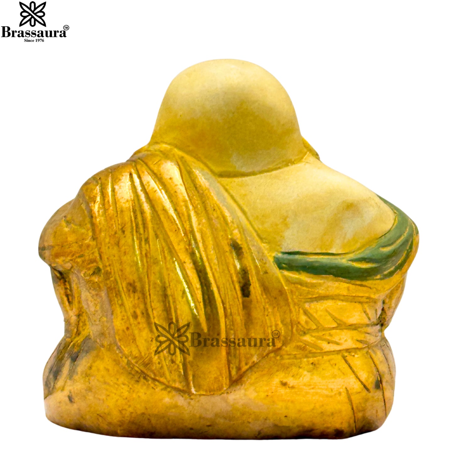 Brass Multi Colored White & Gold Patina Finish lucky Buddha Weight 1.4 Kg & Height 4 Inch