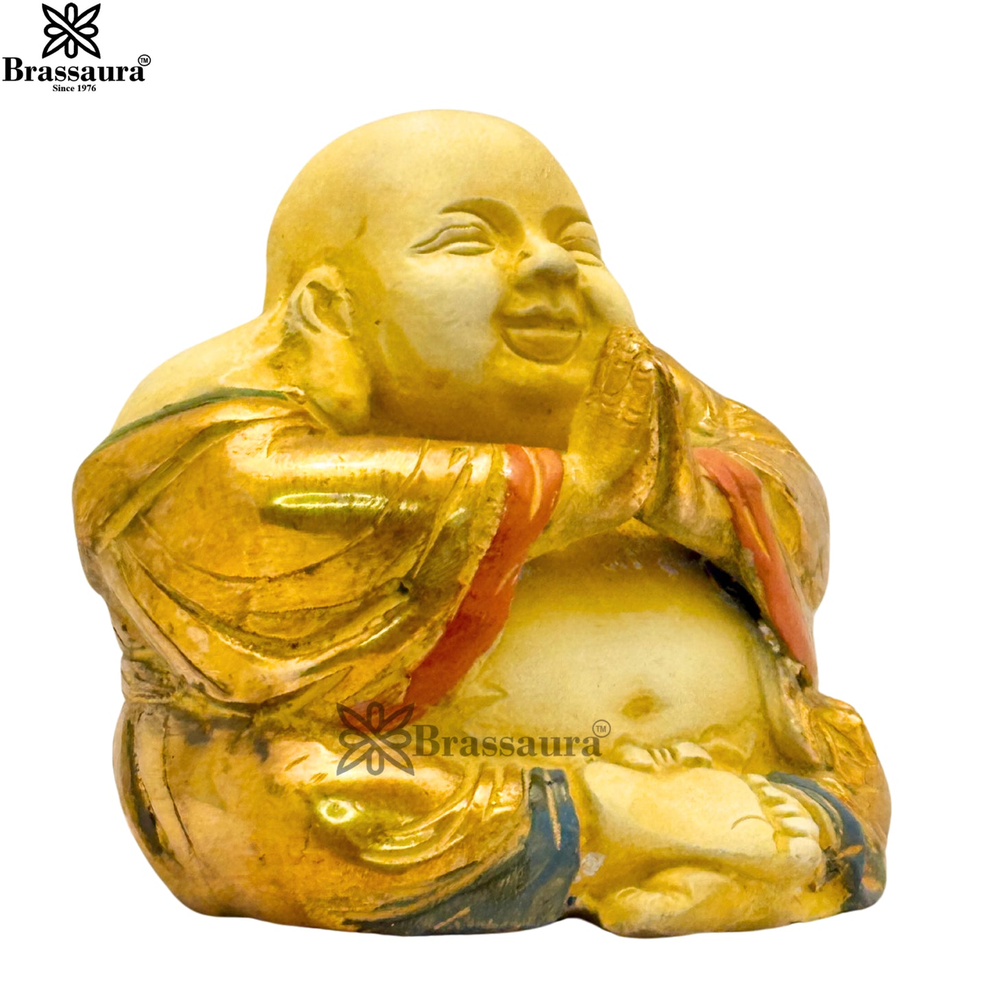 Brass Multi Colored White & Gold Patina Finish lucky Buddha Weight 1.4 Kg & Height 4 Inch