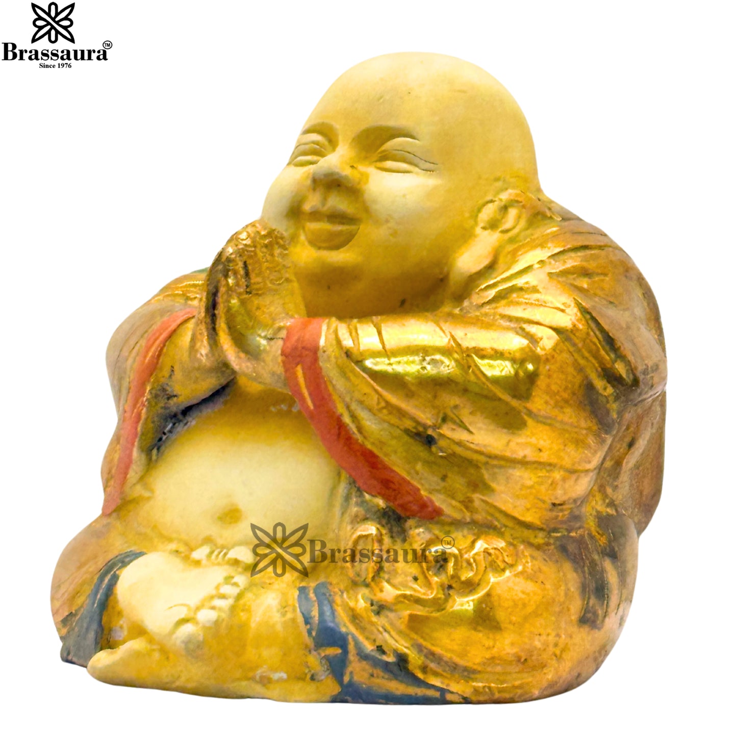 Brass Multi Colored White & Gold Patina Finish lucky Buddha Weight 1.4 Kg & Height 4 Inch