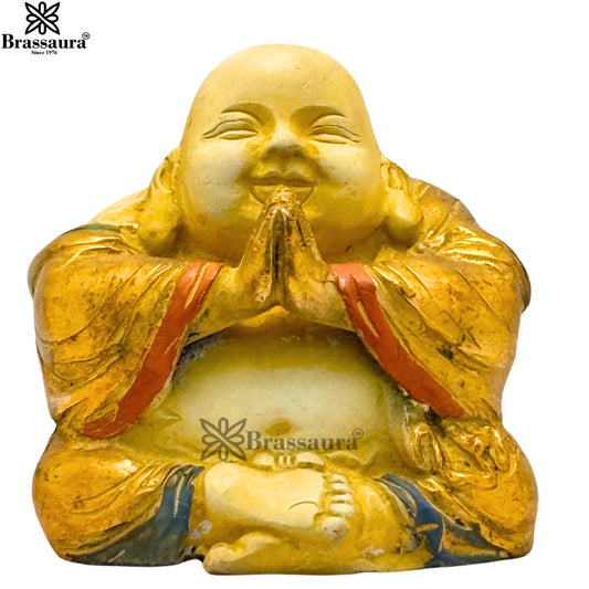 Brass Multi Colored White & Gold Patina Finish lucky Buddha Weight 1.4 Kg & Height 4 Inch