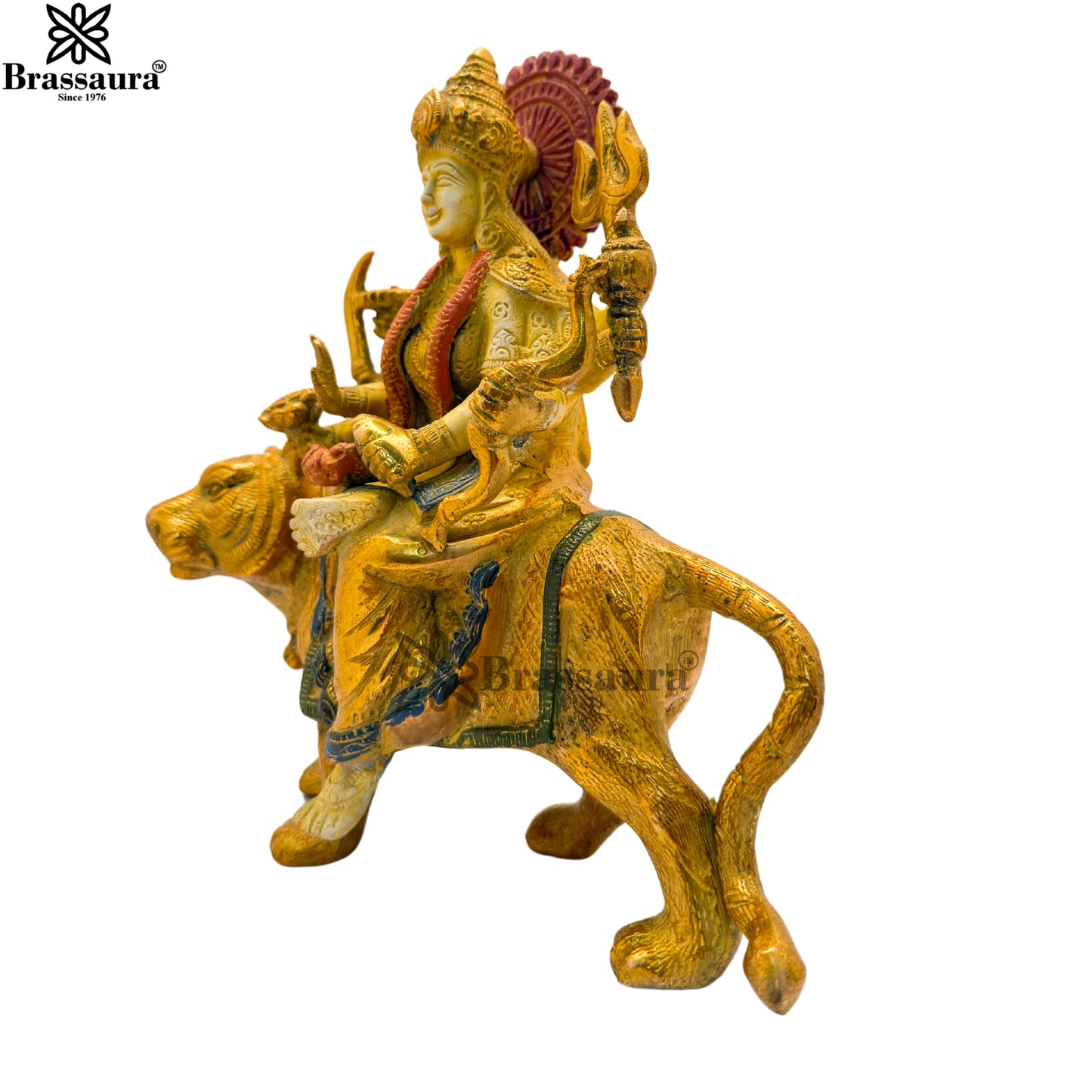 Brassaura™ Brass Multi Colored White & Gold Patina Finish Durga Height 3.5 Inches & Weight 3 Kgs