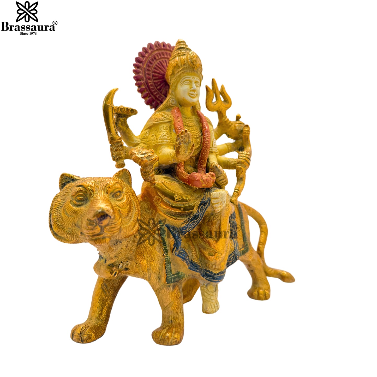 Brassaura™ Brass Multi Colored White & Gold Patina Finish Durga Height 3.5 Inches & Weight 3 Kgs