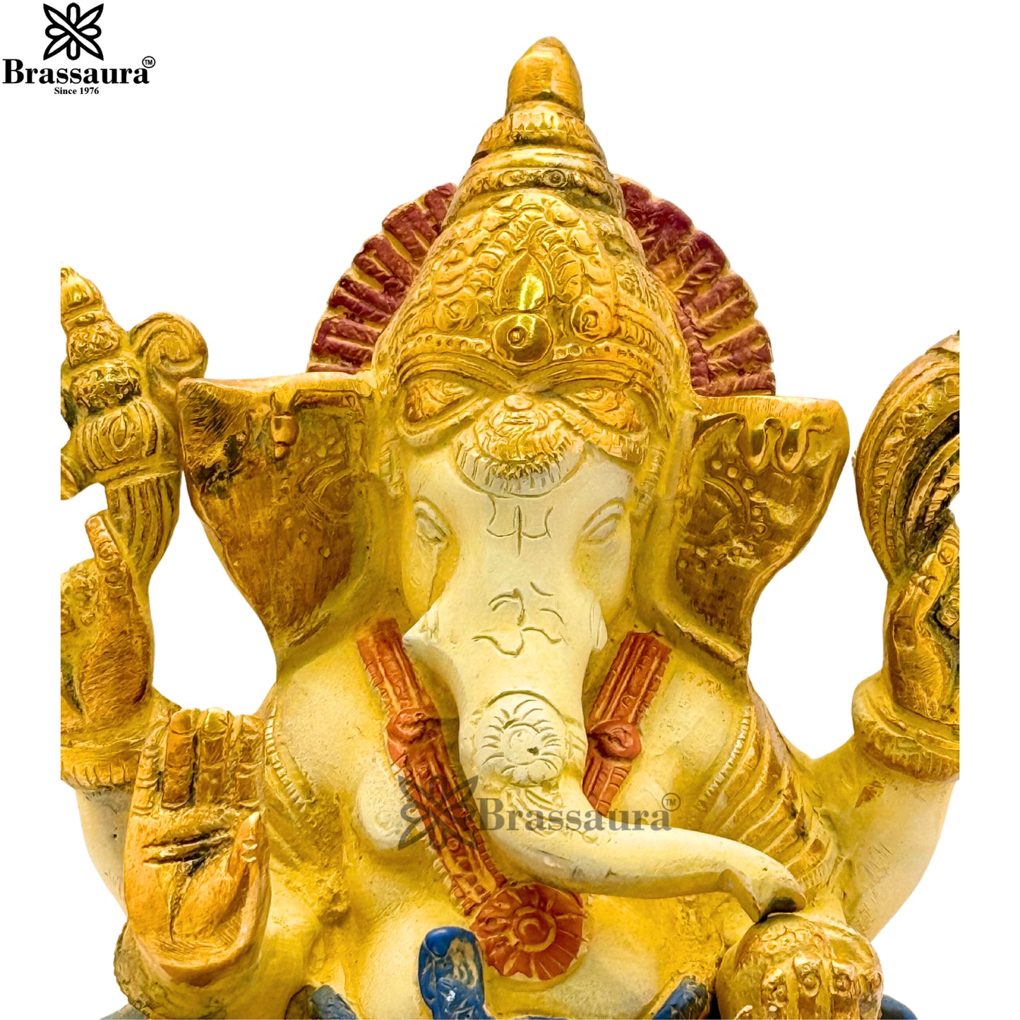 Brass Multi Colored White & Gold Patina Finish ganesha Weight 2.1 Kg & Height 6.5 Inch