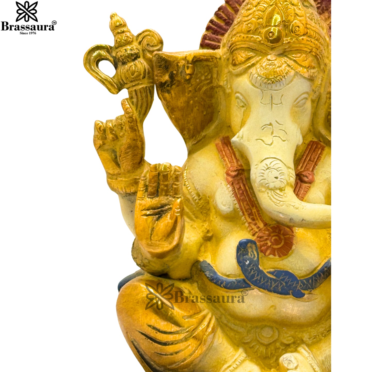 Brass Multi Colored White & Gold Patina Finish ganesha Weight 2.1 Kg & Height 6.5 Inch