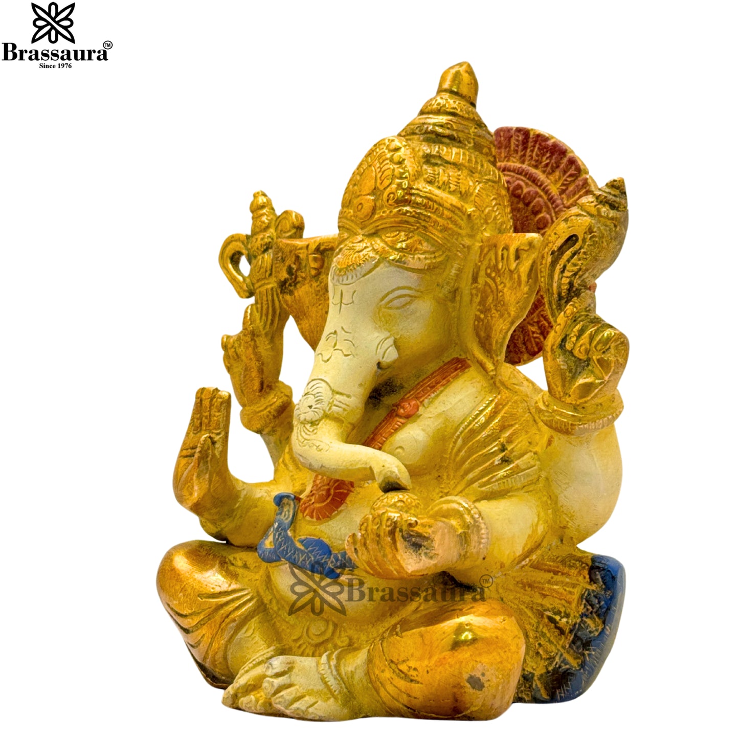 Brass Multi Colored White & Gold Patina Finish ganesha Weight 2.1 Kg & Height 6.5 Inch