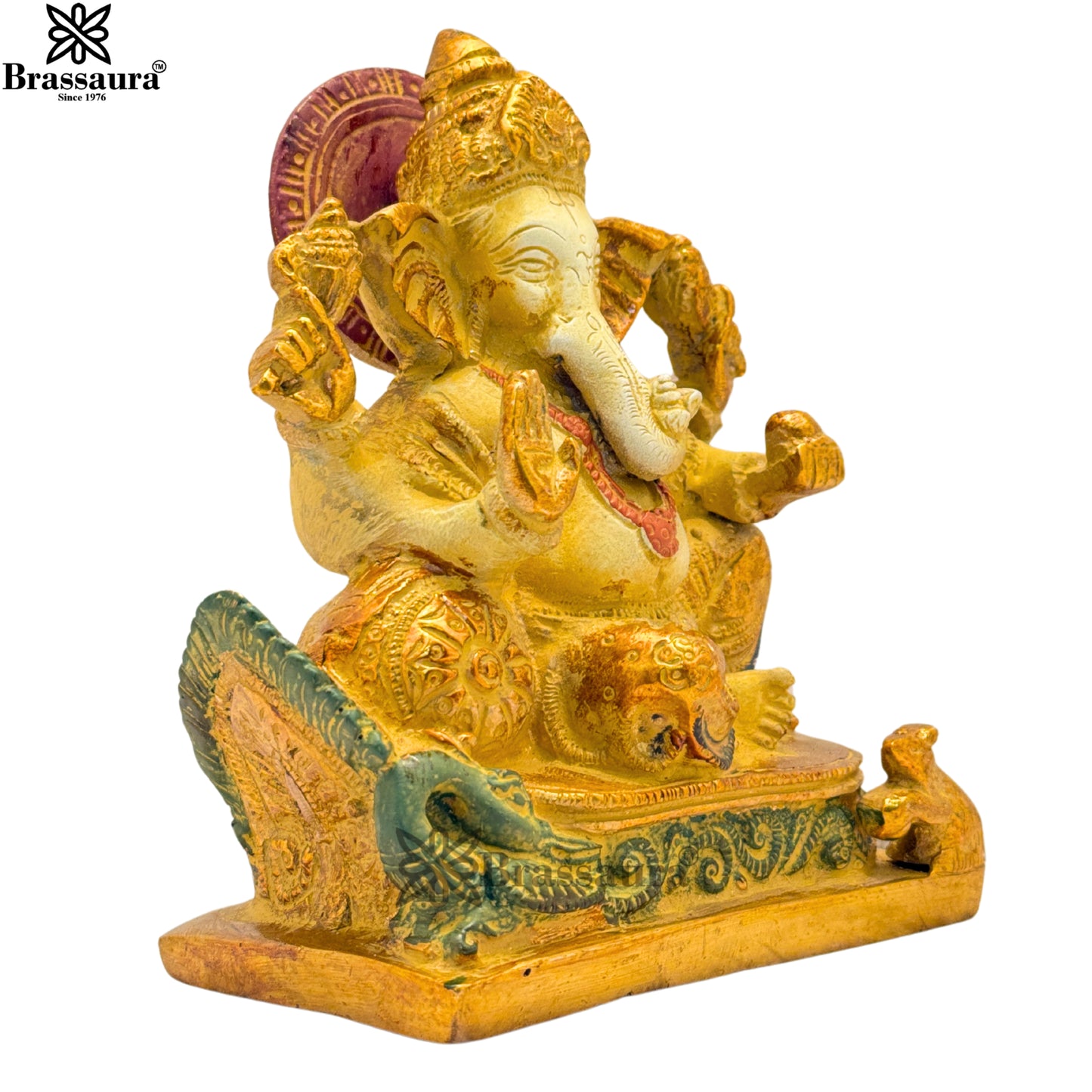 Brass Multi Colored White & Gold Patina Finish ganesha Weight 1.4 Kg & Height 5.5 Inch