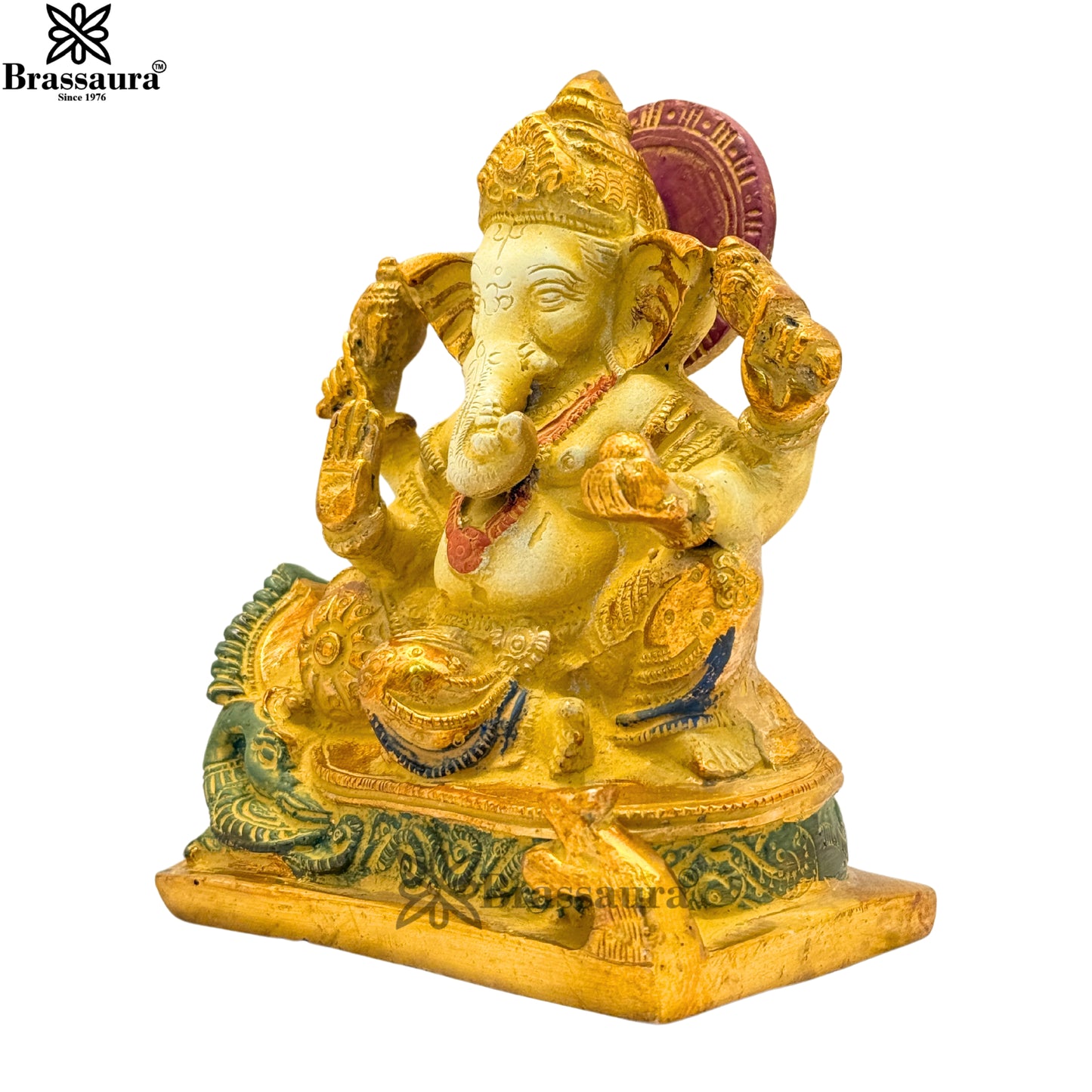 Brass Multi Colored White & Gold Patina Finish ganesha Weight 1.4 Kg & Height 5.5 Inch