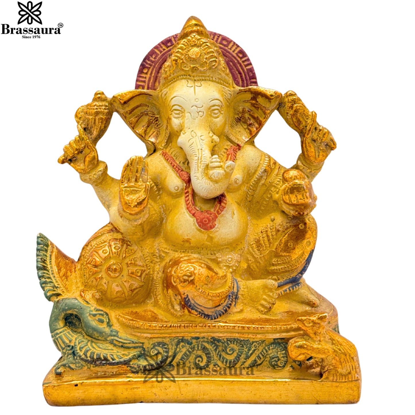 Brass Multi Colored White & Gold Patina Finish ganesha Weight 1.4 Kg & Height 5.5 Inch