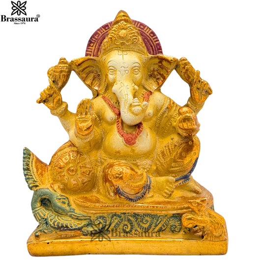 Brass Multi Colored White & Gold Patina Finish ganesha Weight 1.4 Kg & Height 5.5 Inch