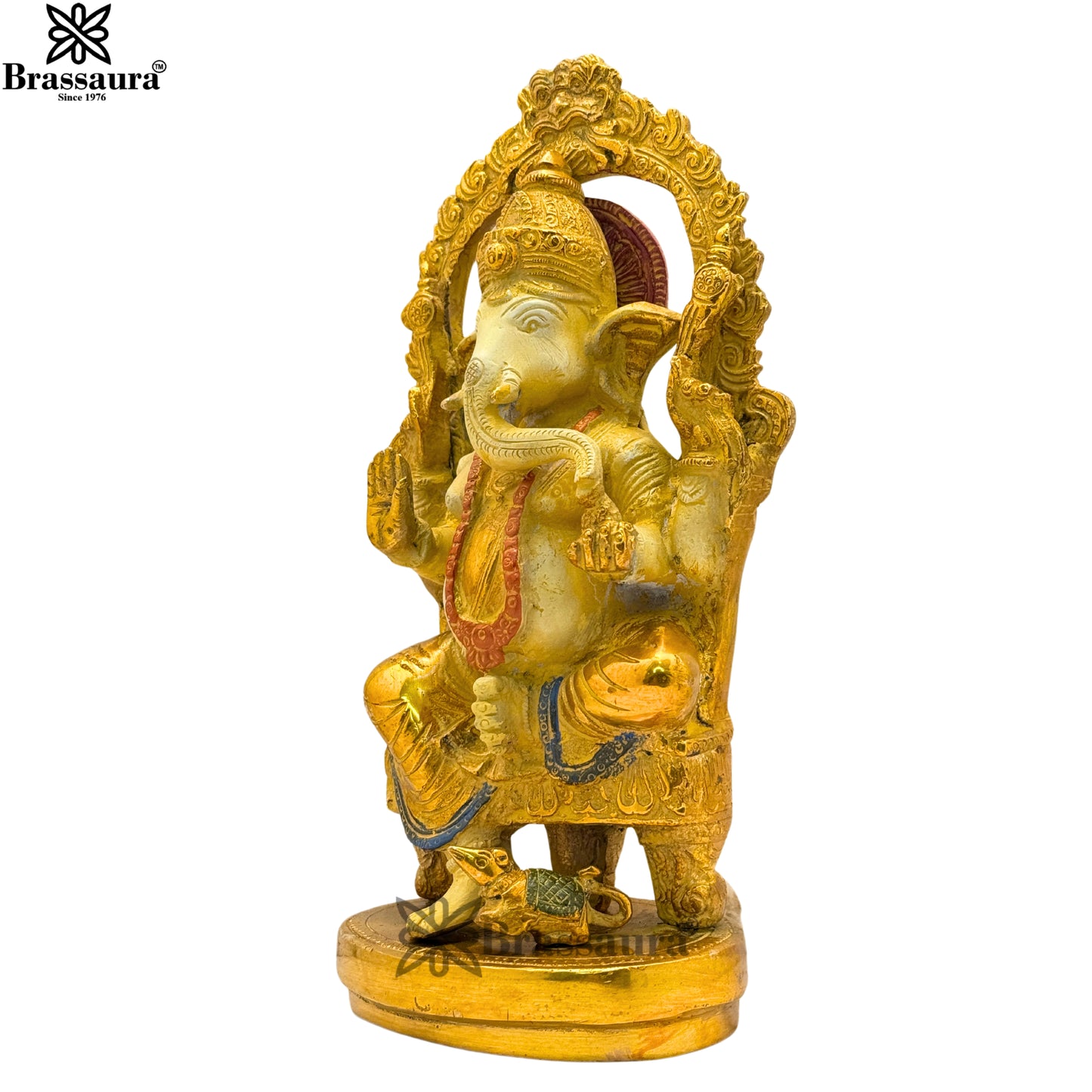 Brass Multi Colored White & Gold Patina Finish ganesha Weight 2.8 Kg & Height 9.5 Inch