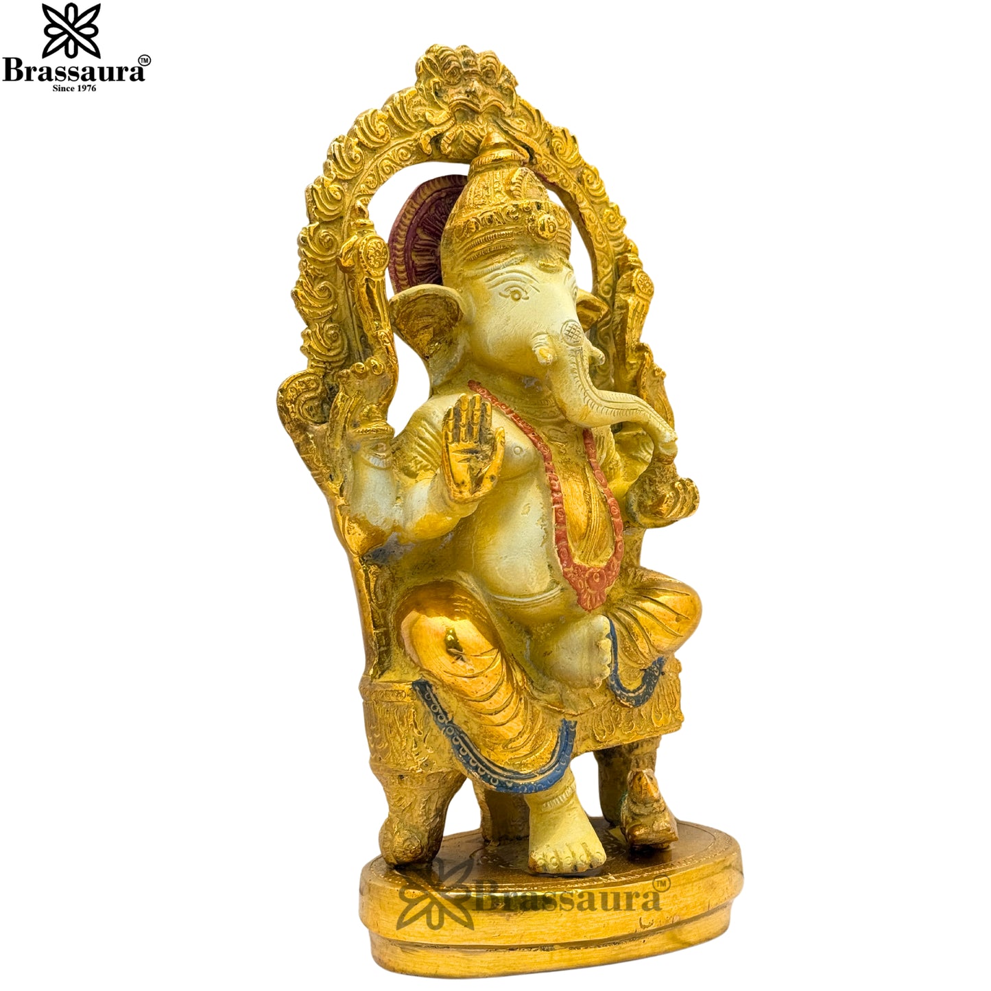 Brass Multi Colored White & Gold Patina Finish ganesha Weight 2.8 Kg & Height 9.5 Inch