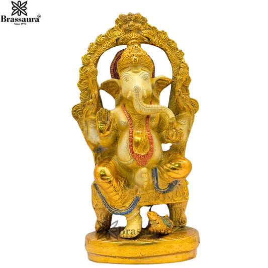 Brass Multi Colored White & Gold Patina Finish ganesha Weight 2.8 Kg & Height 9.5 Inch