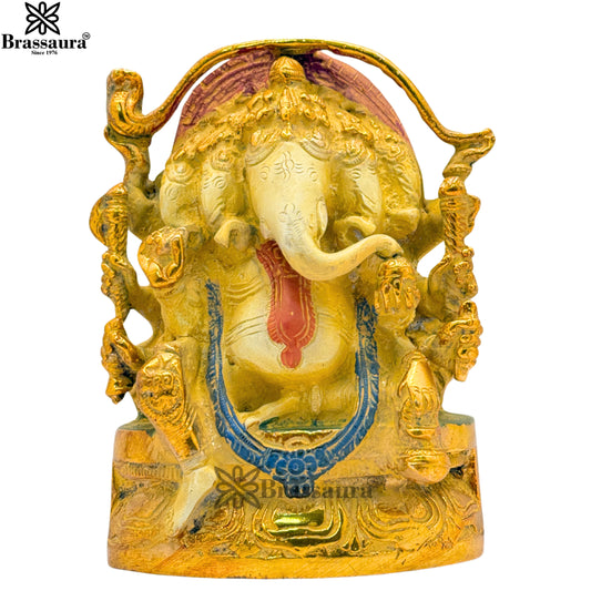 Brass Multi Colored White & Gold Patina Finish ganesha Weight 1.6 Kg & Height 5.5 Inch