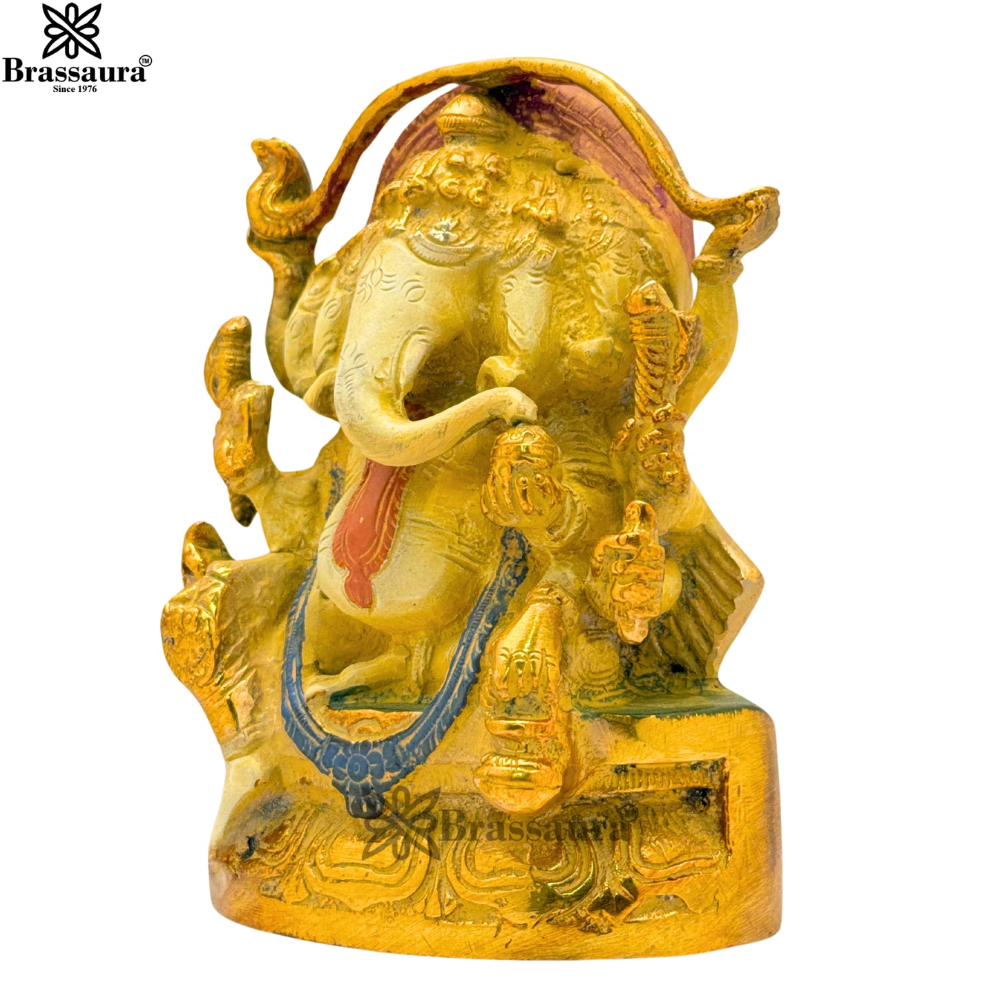 Brass Multi Colored White & Gold Patina Finish ganesha Weight 1.6 Kg & Height 5.5 Inch