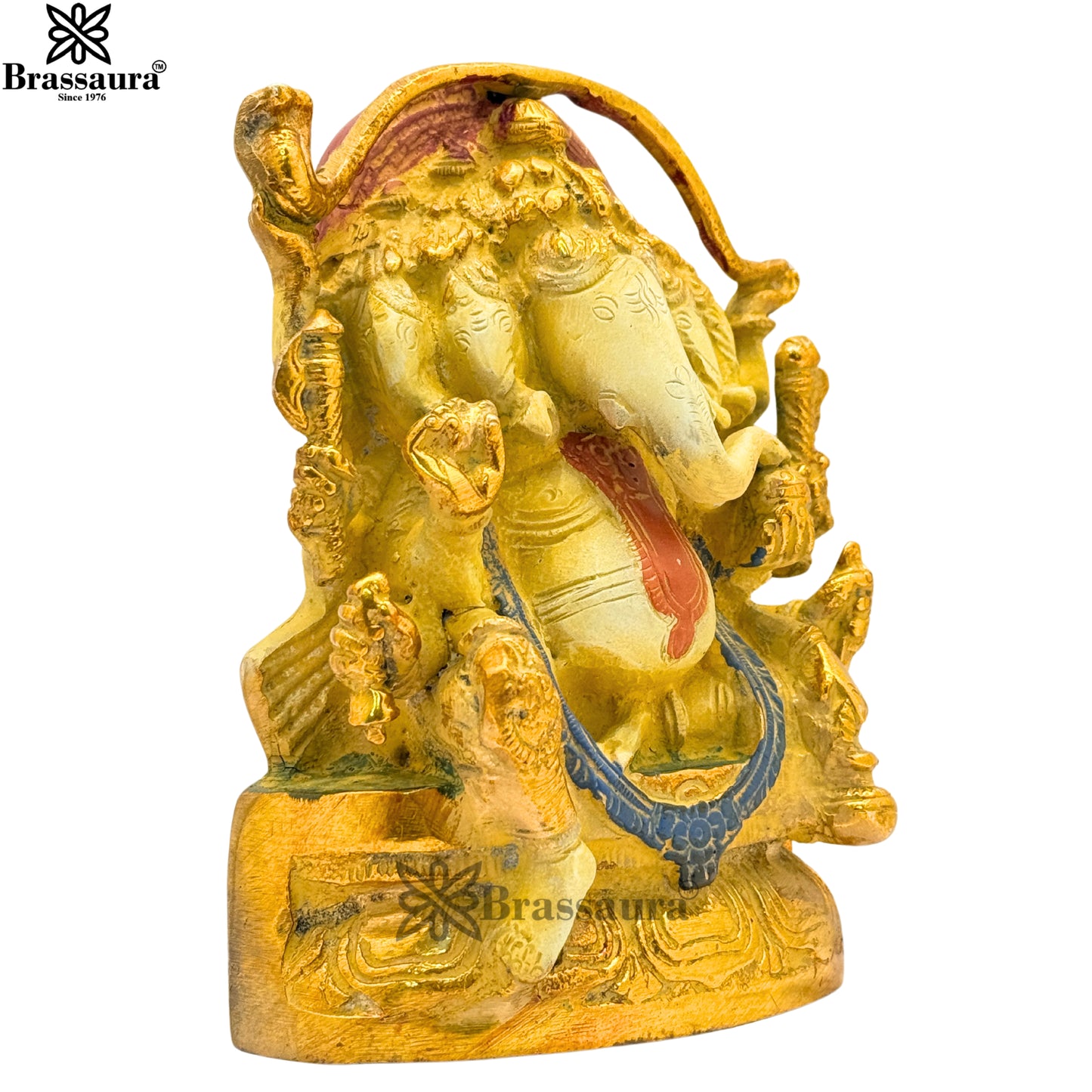 Brass Multi Colored White & Gold Patina Finish ganesha Weight 1.6 Kg & Height 5.5 Inch