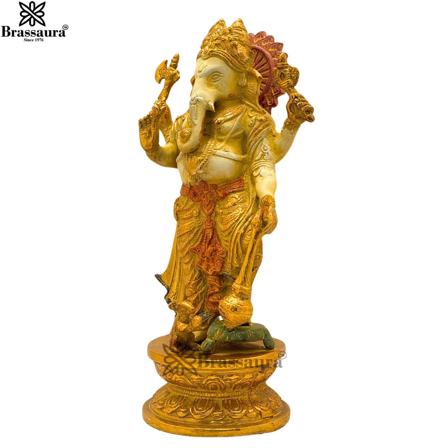Brass Multi Colored White & Gold Patina Finish Standing ganesha Weight 3.6 Kg & Height 11.5 Inch