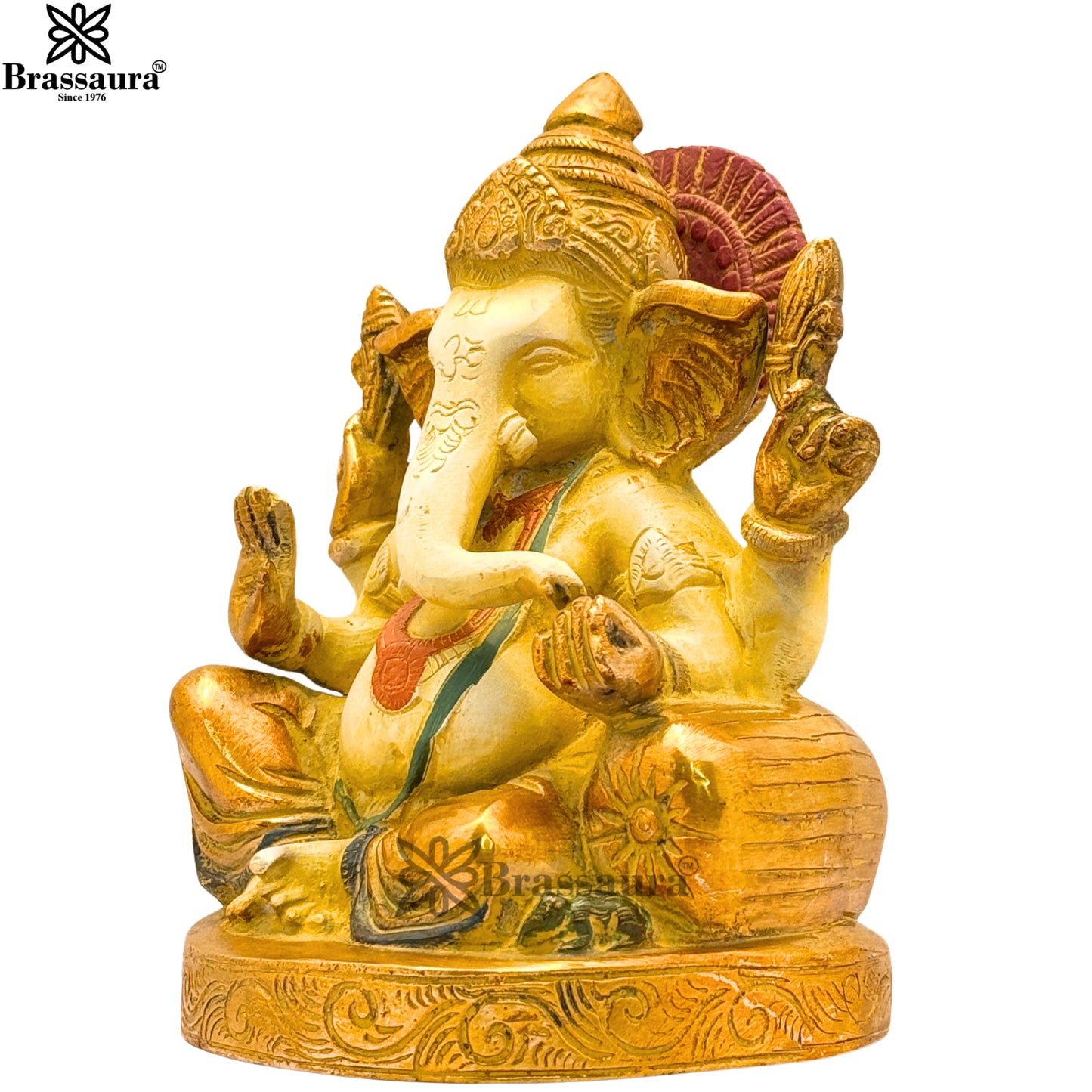 Brass Multi Colored White & Gold Patina Finish ganesha Weight 2.2 Kg & Height 6.4 Inch