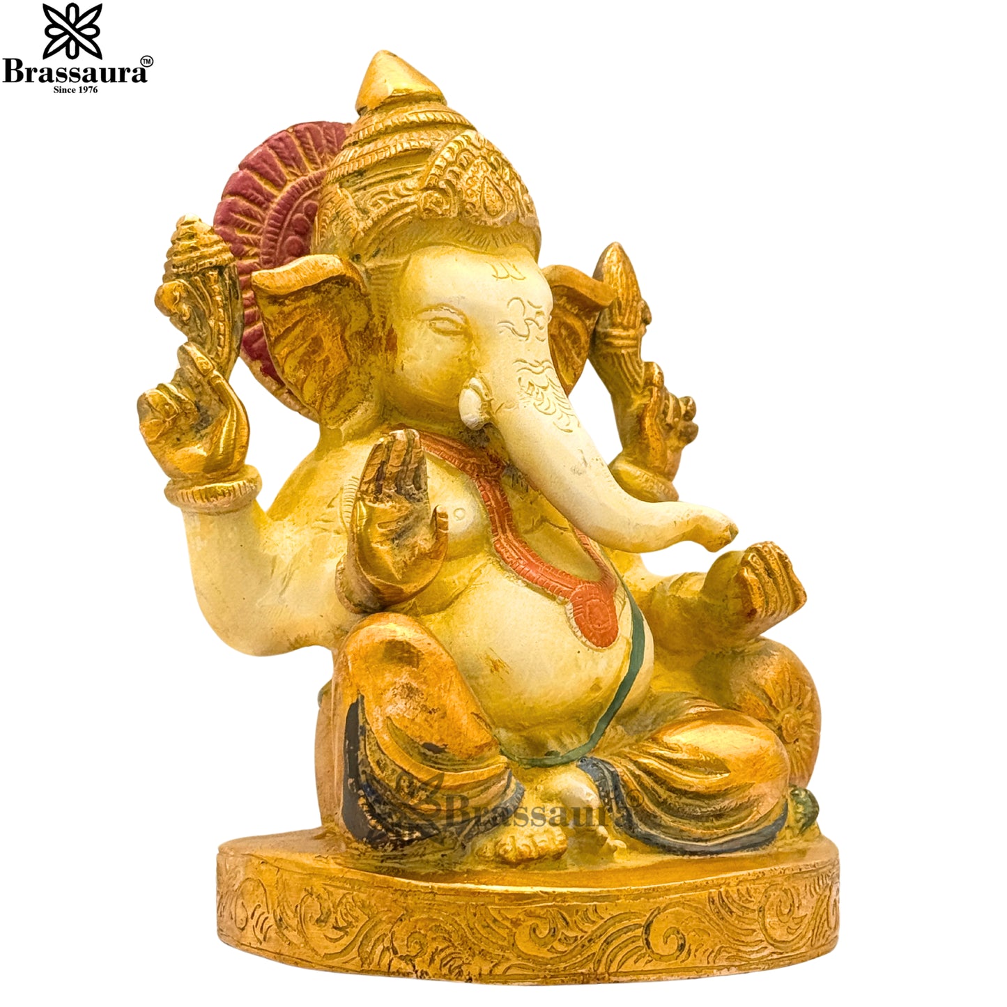 Brass Multi Colored White & Gold Patina Finish ganesha Weight 2.2 Kg & Height 6.4 Inch