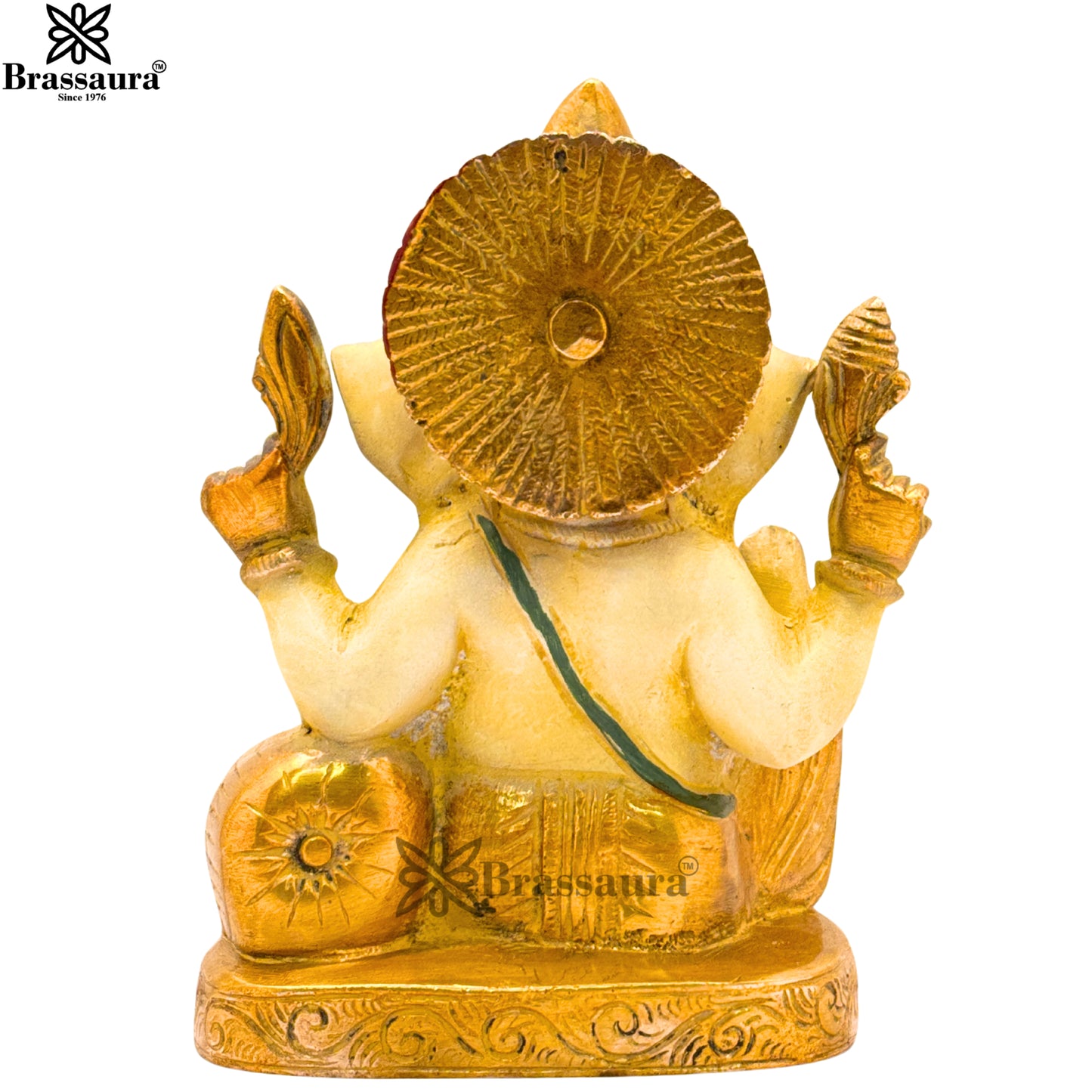 Brass Multi Colored White & Gold Patina Finish ganesha Weight 2.2 Kg & Height 6.4 Inch