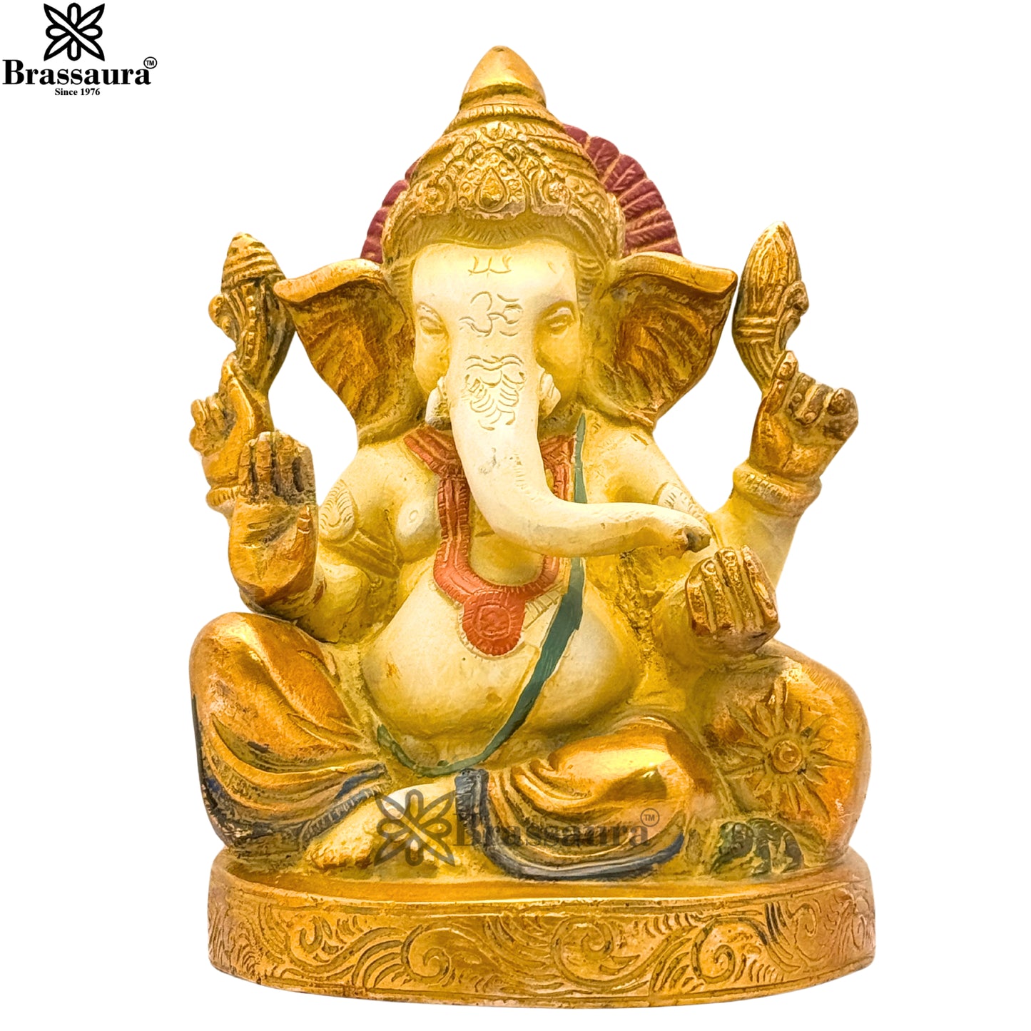 Brass Multi Colored White & Gold Patina Finish ganesha Weight 2.2 Kg & Height 6.4 Inch