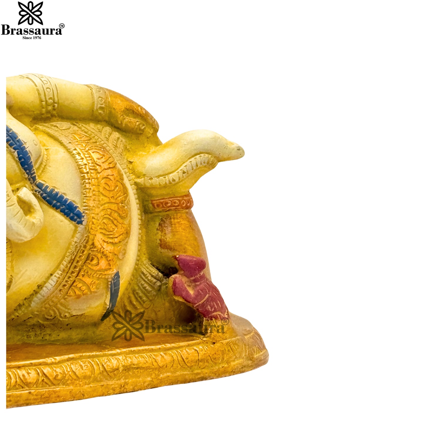 Brass Multi Colored White & Gold Patina Finish relaxing ganesha Weight 2.4 Kg & Height 4 Inch