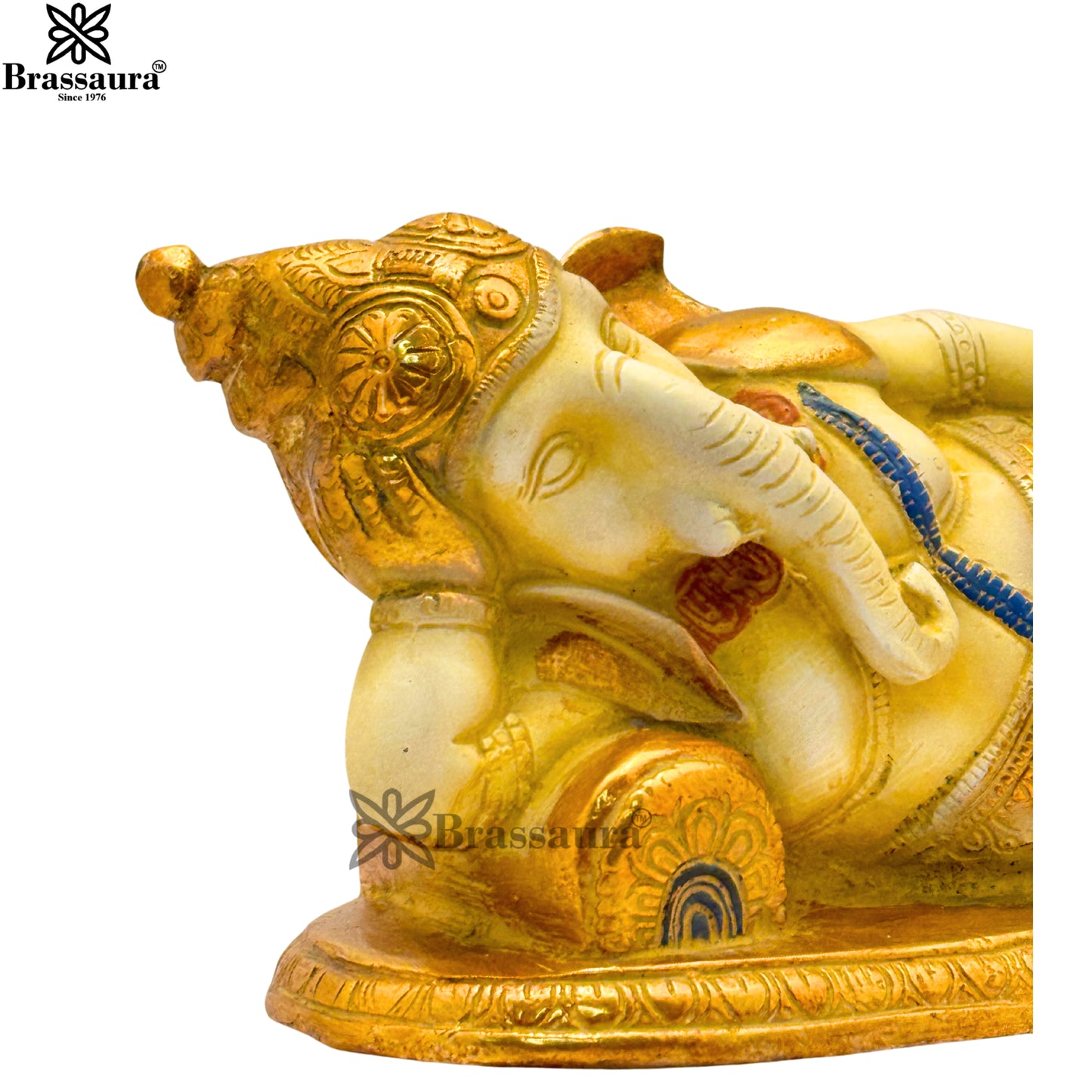 Brass Multi Colored White & Gold Patina Finish relaxing ganesha Weight 2.4 Kg & Height 4 Inch