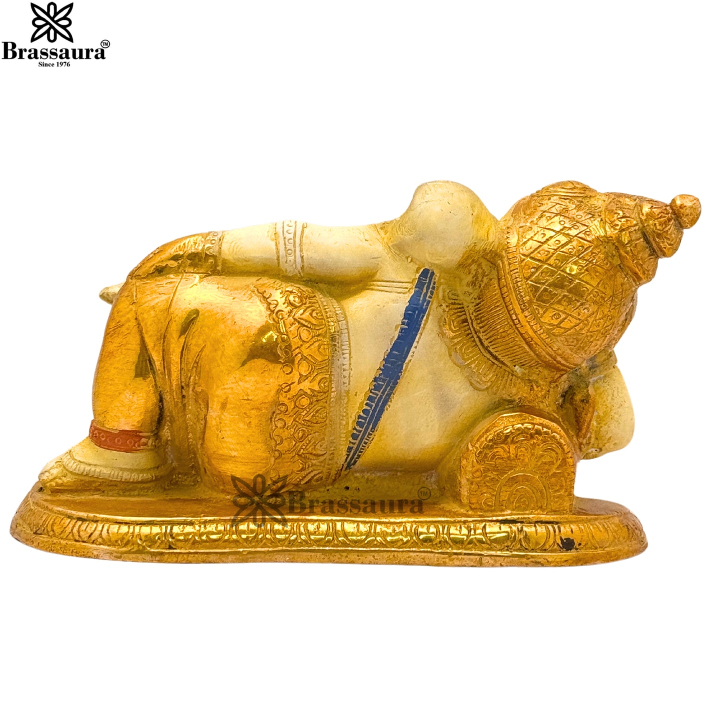 Brass Multi Colored White & Gold Patina Finish relaxing ganesha Weight 2.4 Kg & Height 4 Inch