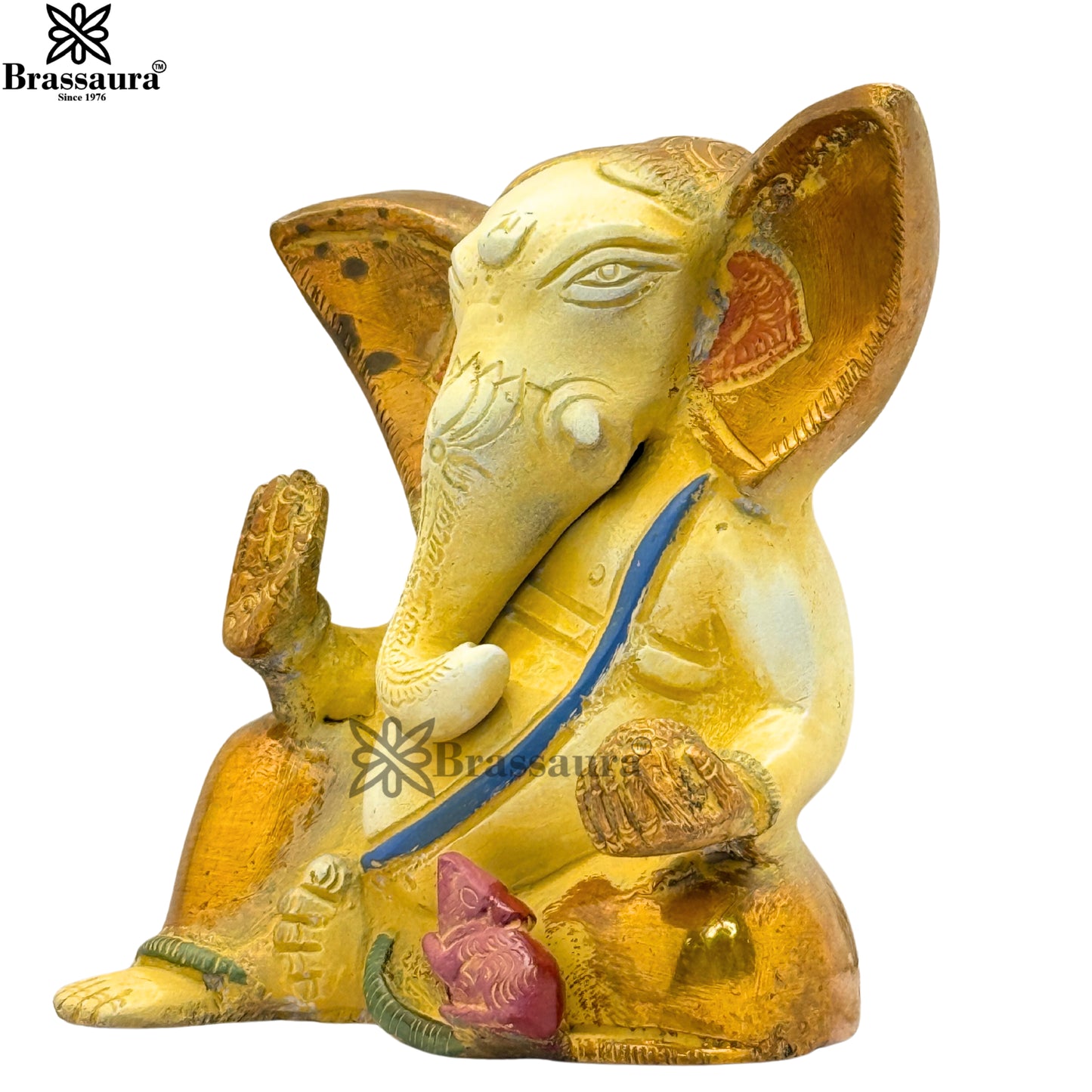 Brass Multi Colored White & Gold Patina Finish ganesha Weight 1.2 Kg & Height 4.5 Inch