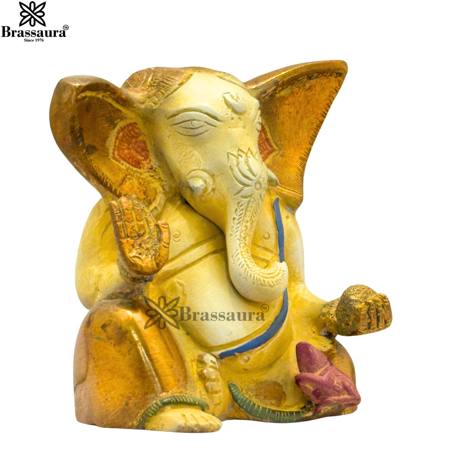 Brass Multi Colored White & Gold Patina Finish ganesha Weight 1.2 Kg & Height 4.5 Inch