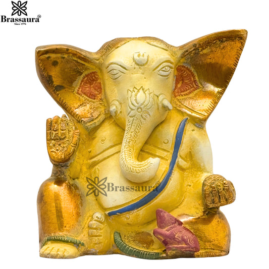 Brass Multi Colored White & Gold Patina Finish ganesha Weight 1.2 Kg & Height 4.5 Inch