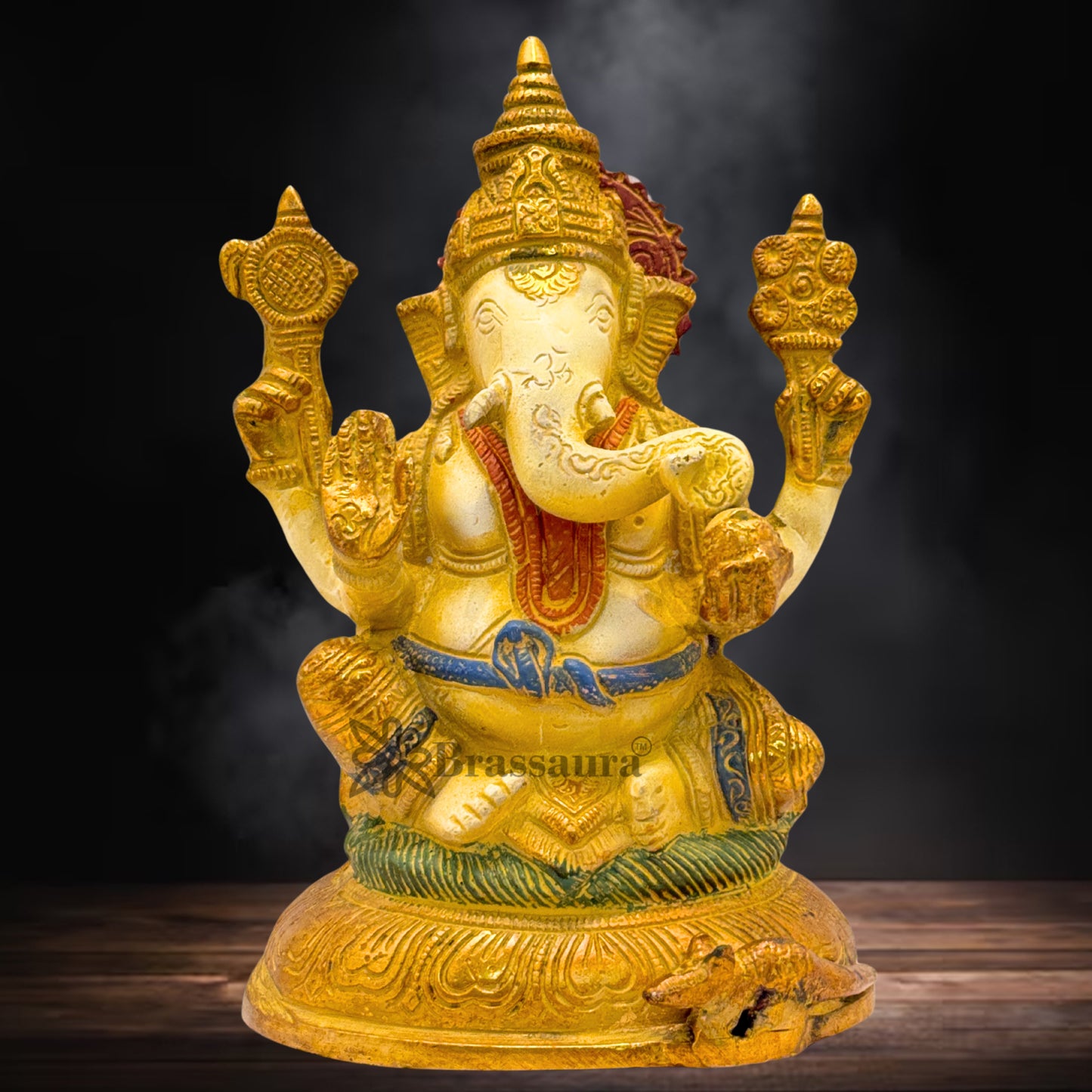 Brass Multi Colored White & Gold Patina Finish ganesha Weight 2.2 Kg & Height 8 Inch