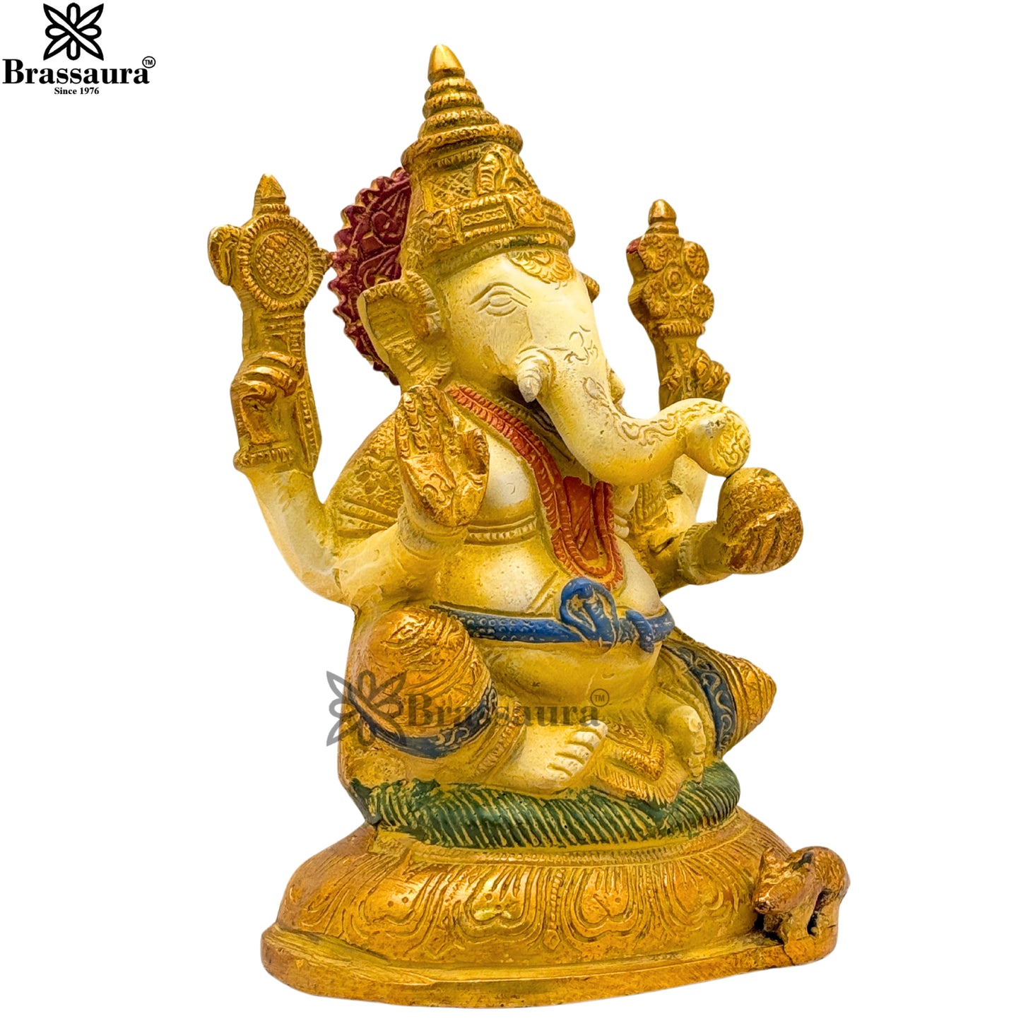 Brass Multi Colored White & Gold Patina Finish ganesha Weight 2.2 Kg & Height 8 Inch