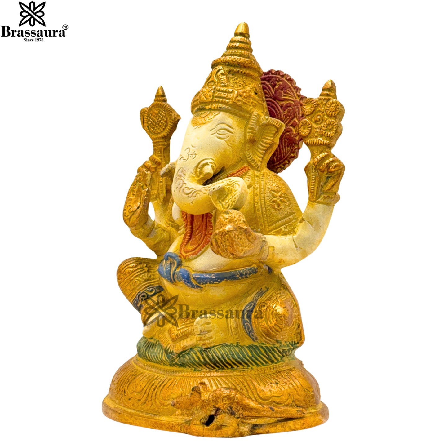 Brass Multi Colored White & Gold Patina Finish ganesha Weight 2.2 Kg & Height 8 Inch