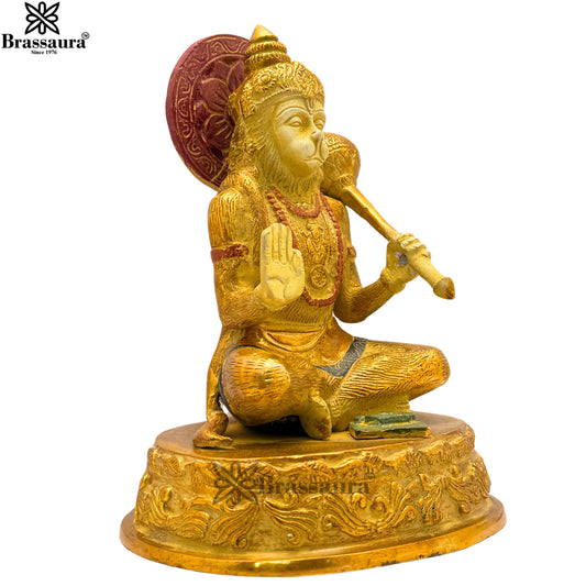 ब्रसैरा™ ब्रास मल्टी कलर्ड व्हाइट एंड गोल्ड पटीना फिनिश हनुमान, ऊंचाई 7.5 इंच और वज़न 2.1 किलोग्राम | हस्तनिर्मित मूर्ति