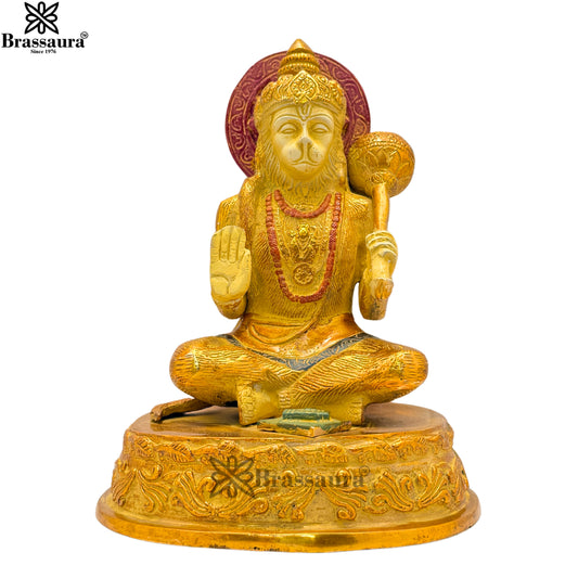 Brassaura™ Brass Multi Colored White & Gold Patina Finish Hanuman, Height 7.5 Inches & Weight 2.1 Kgs | Handcrafted Idol