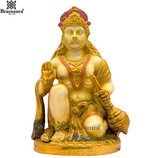 Brassaura™ Brass Multi Colored White & Gold Patina Finish Hanuman – Height 9 Inches & Weight 3.3 Kgs | Handcrafted Idol