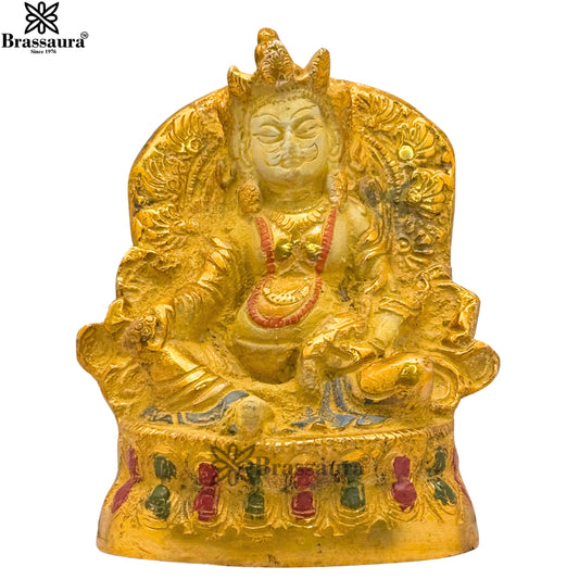 Brassaura® Brass Gold & White Patina Finish Kuber Idol – Height 5 Inches | Temple Room & Worship Accent