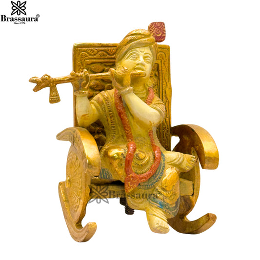 Brass Multi Colored White & Gold Patina Finish Krishna Weight 2.1 Kg & Height 6 Inch