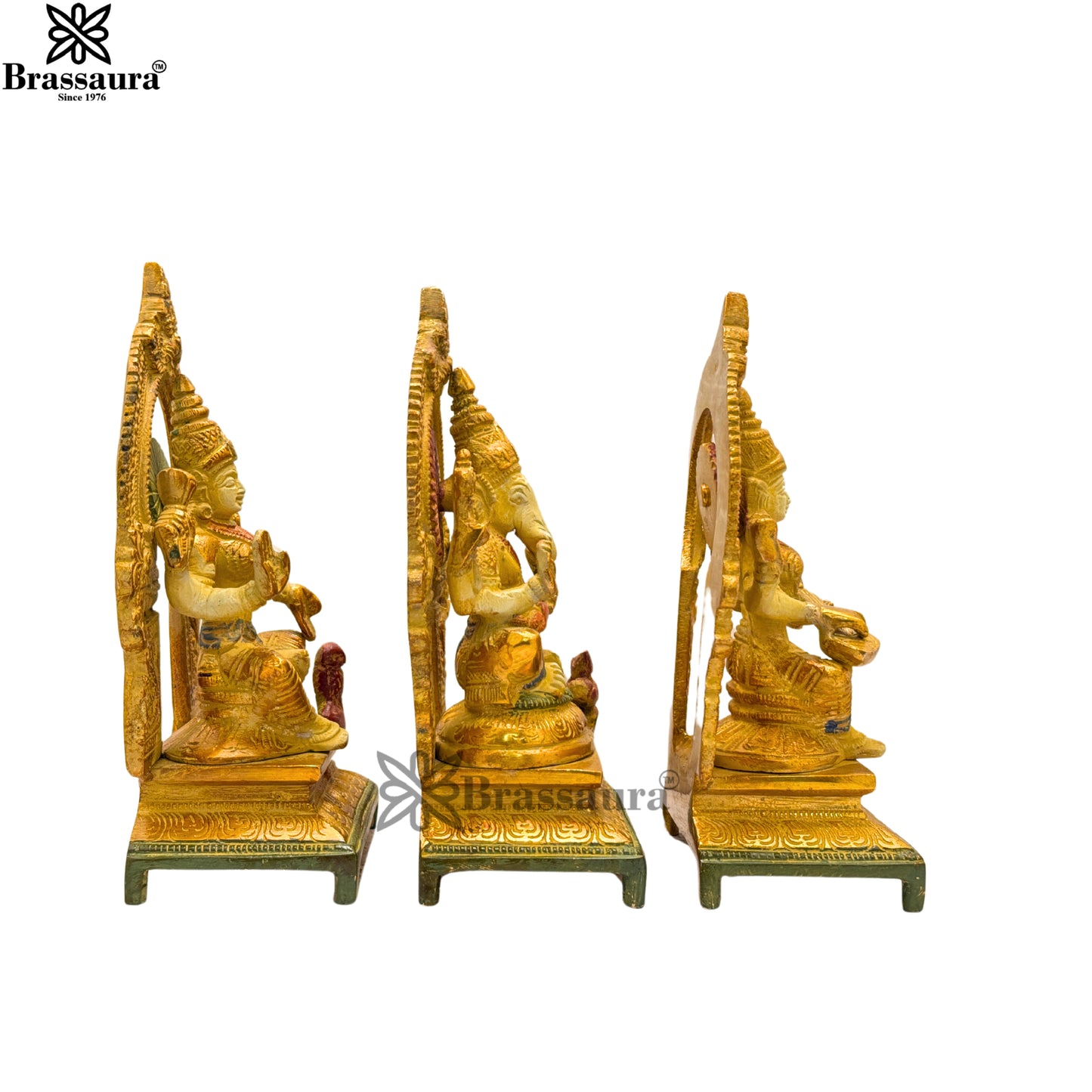 Brass Multi Colored White & Gold Patina Finish Lakshmi ganesha saraswati Weight 4.6 Kg & Height 7.5 Inch