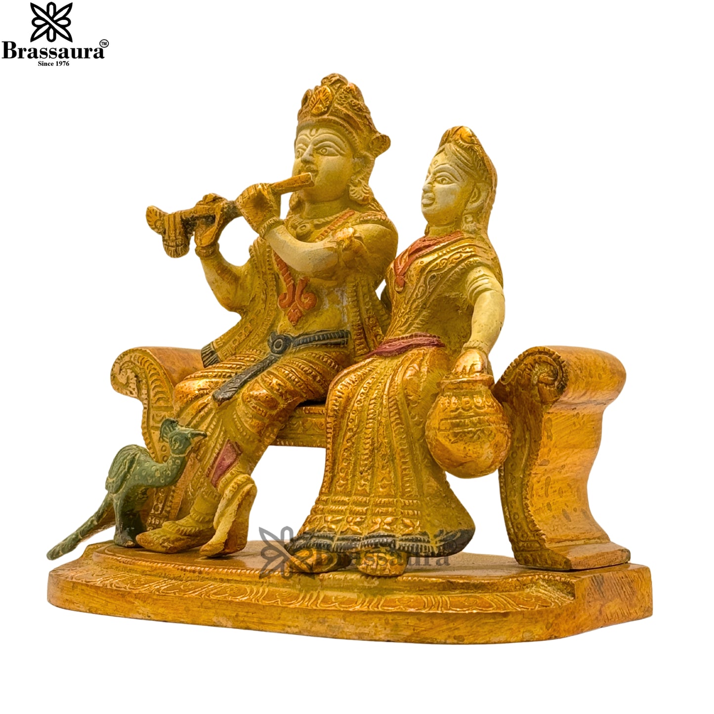 Brass Multi Colored White & Gold Patina Finish Radha Krishna Weight 2 Kg & Height 5.5 Inch