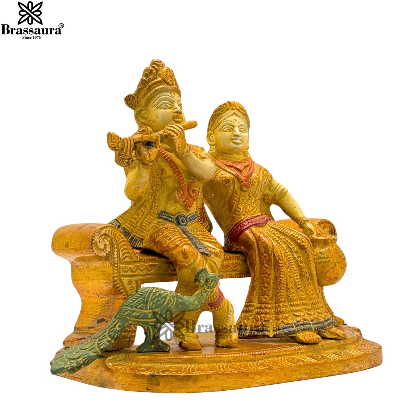 Brass Multi Colored White & Gold Patina Finish Radha Krishna Weight 2 Kg & Height 5.5 Inch