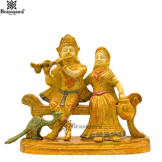 Brass Multi Colored White & Gold Patina Finish Radha Krishna Weight 2 Kg & Height 5.5 Inch