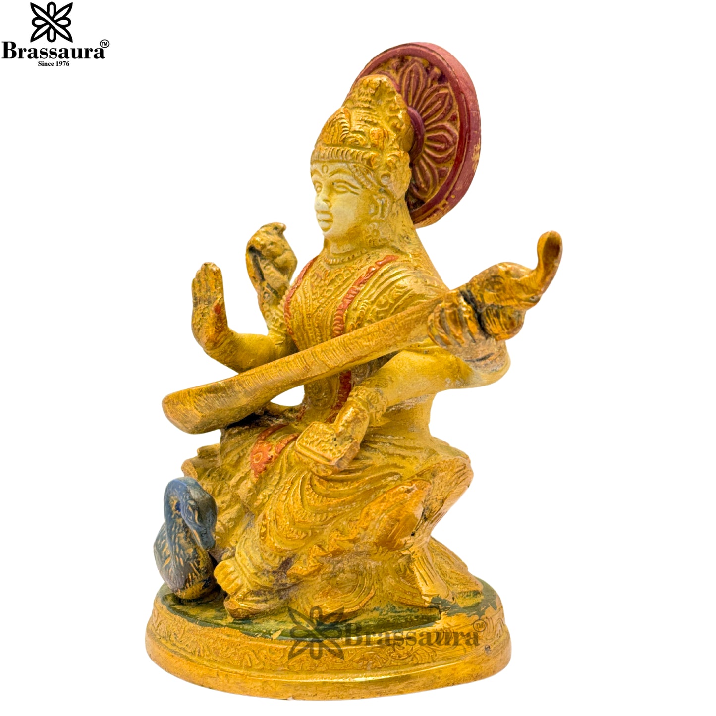 Brass Multi Colored White & Gold Patina Finish Saraswati Weight 0.9 Kg & Height 5 Inch