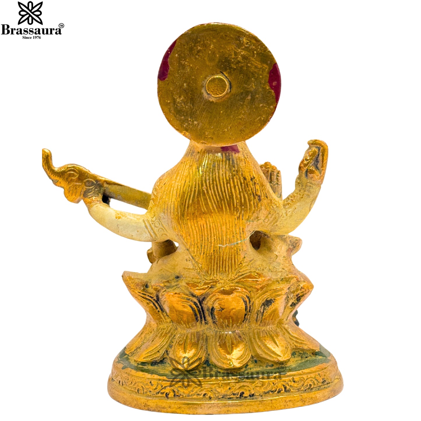 Brass Multi Colored White & Gold Patina Finish Saraswati Weight 0.9 Kg & Height 5 Inch