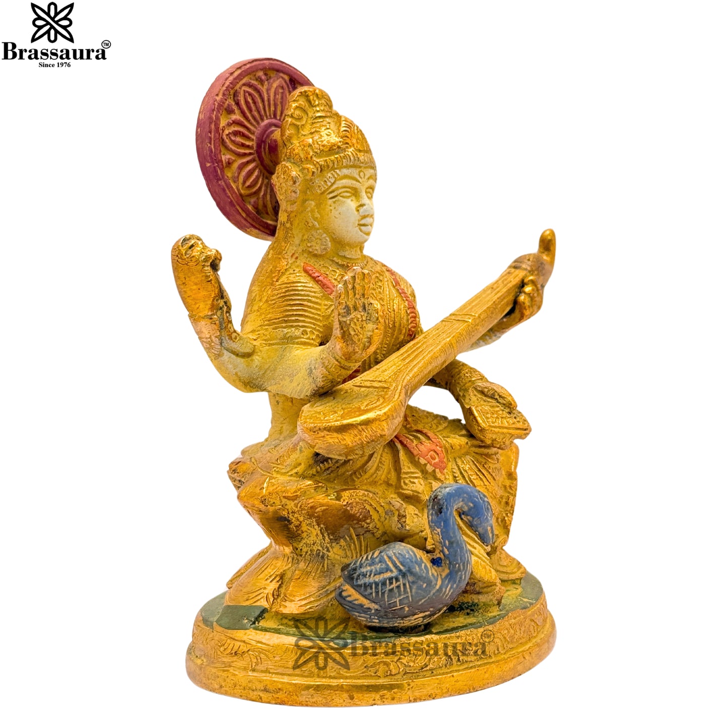 Brass Multi Colored White & Gold Patina Finish Saraswati Weight 0.9 Kg & Height 5 Inch