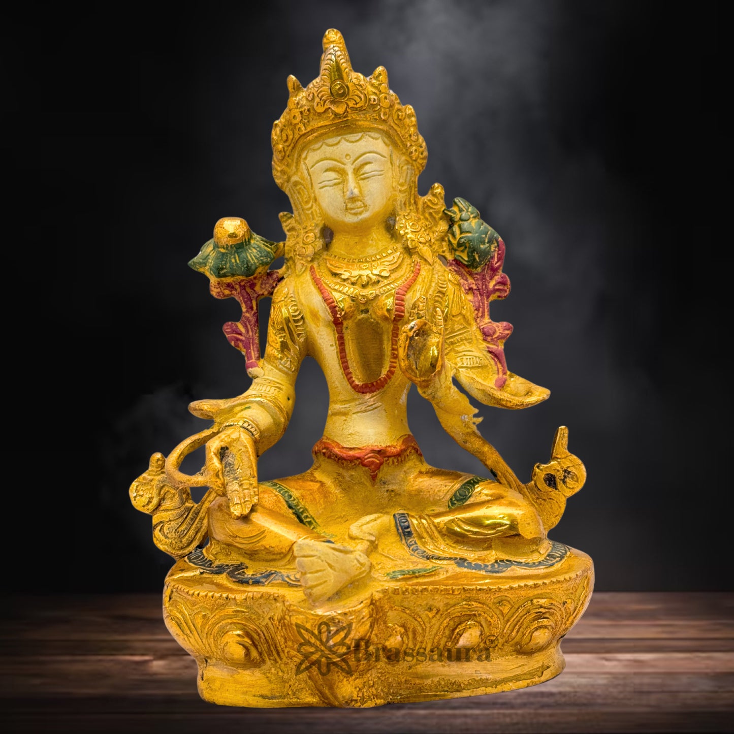 Brass Multi Colored White & Gold Patina Finish Tara Weight 1.9 Kg & Height 8 Inch