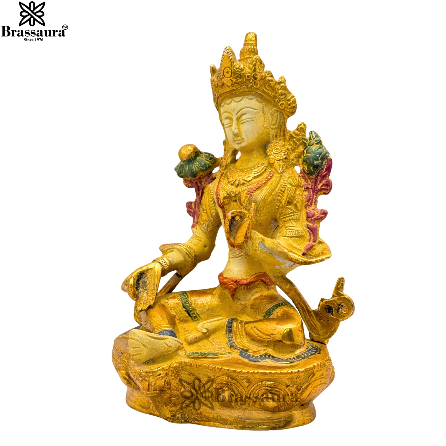 Brass Multi Colored White & Gold Patina Finish Tara Weight 1.9 Kg & Height 8 Inch