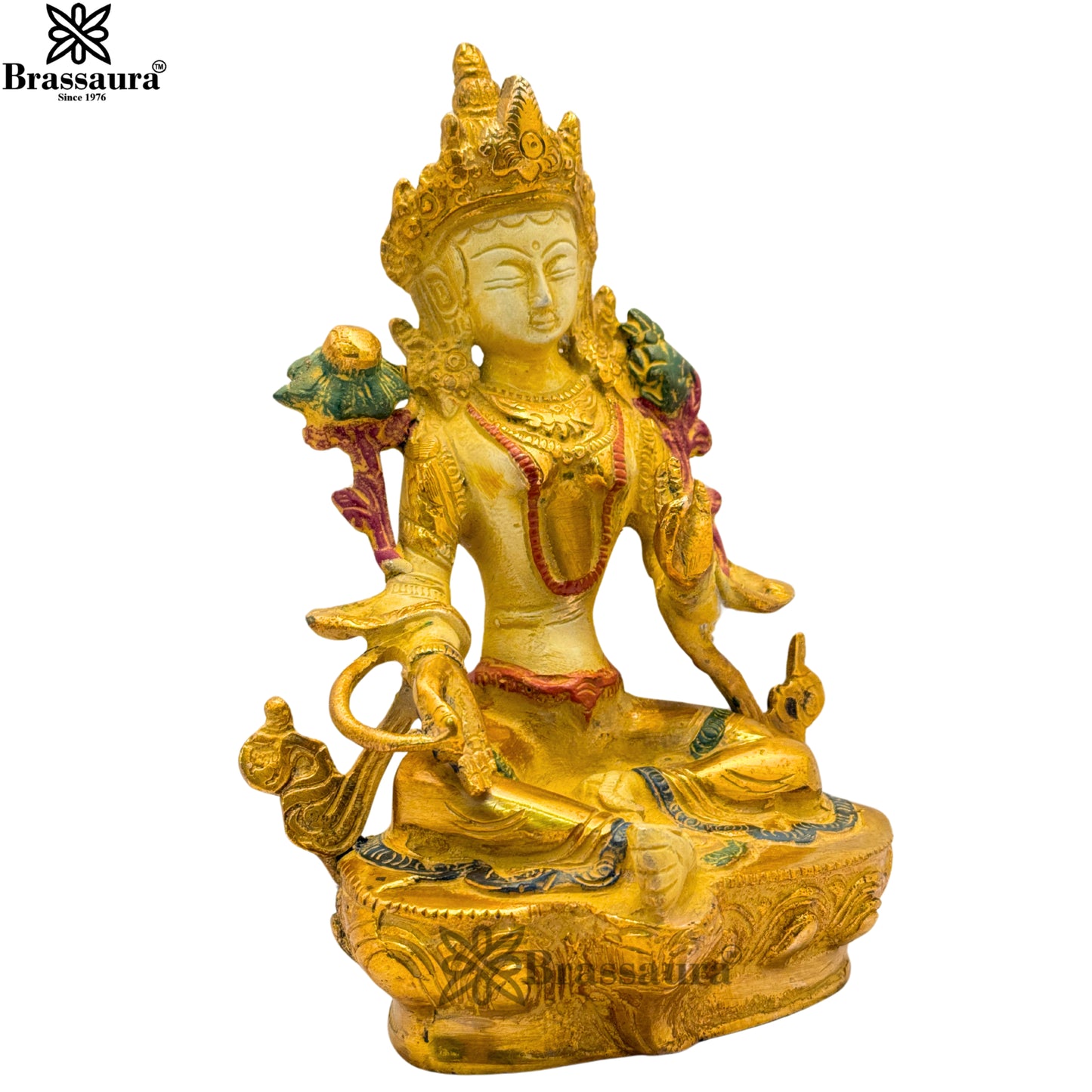 Brass Multi Colored White & Gold Patina Finish Tara Weight 1.9 Kg & Height 8 Inch