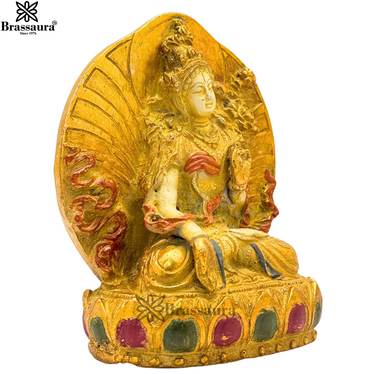 Brass Multi Colored White & Gold Patina Finish Tara Weight 1.7 Kg & Height 5.8 Inch